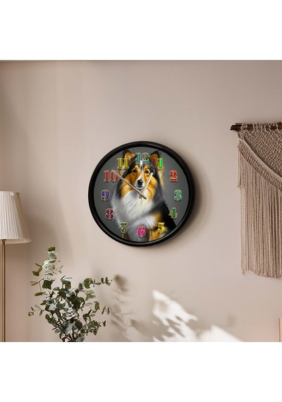 Collie Köpek Tasarımlı Dekoratif Duvar Saati 28 Cm Sessiz Mekanizma Çok Renkli