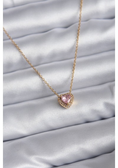 Ezoconcept 316l Çelik Zincir Gold Renk Pembe Zirkon Taşlı Charm Kadın Kolye