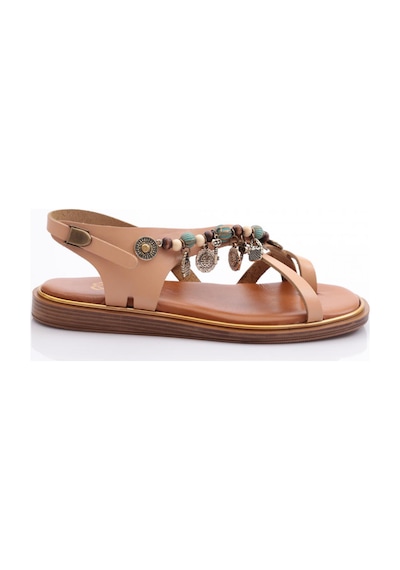 Dgn 305 Kadin Yanlari Boncuk Detayli Sandalet 305-2178-R12656 Taba