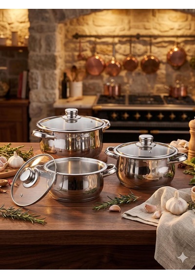 Tr Roj Monarch Home Çakır Güveç Set, Paslanmaz Çelik, Cam Kapaklı, 6 Parça, Lüks Tasarım Genel