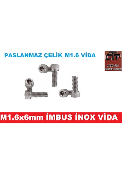M1.6 Imbus Minik Mikro Vida Inox Adet ve Boy Seçenekli 48 Adet-6 MM