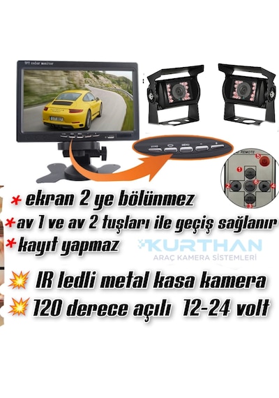 2 Adet Metal Kasa Kamera Ve Kayıtsız 7'' Ekran 12 24 Volt