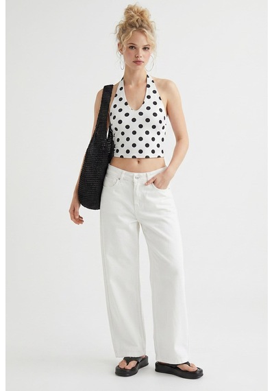 Mixray 2128 Kadın İnce Mevsimlik Yüksek Bel Wide Leg Denim Pantolon Beyaz