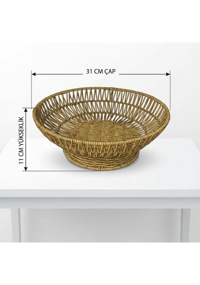 Buffer 31 Cm Plastik Rattan Servis Çanağı Doğal Hasır Görünümlü Dekoratif Meyve, Ekme Çok Renkli