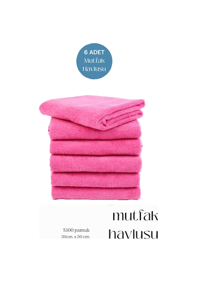 6 Adet Mutfak Havlusu El Yüz Havlusu Pembe
