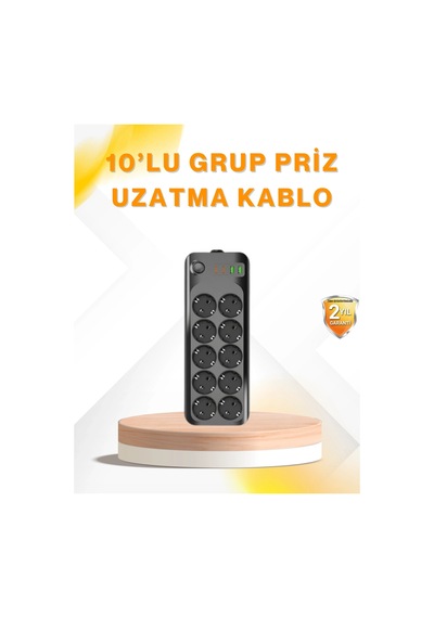 Hubrendy Tekno 10 Lu Çoklu Priz Termal Korumalı Usb Type-c Çıkışlı 2500w Uzatma Kablosu 0