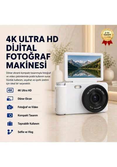 MKN02 4K Ultra HD Dijital Fotoğraf Makinesi Döner Ekranlı Kompakt Kamera-1732