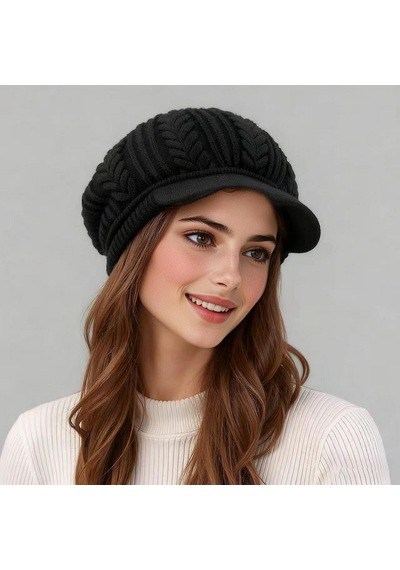 Kadın Triko Şapka Yumuşak Dokulu Kışlık Bere Şapka Günlük Kullanım Kaşe Model Siyah