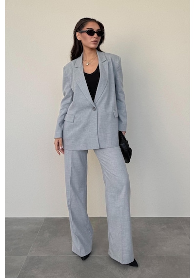 Madmext Gri Oversize Blazer Kadın Ceket Mg2445 Gri