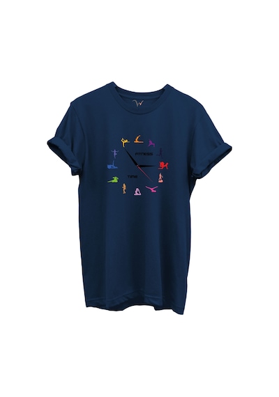 Fitness Time Spor Ve Yoga Figürlü Renkli Tasarımlı %100 Pamuk Regular Fit Unisex T-shirt Lacivert