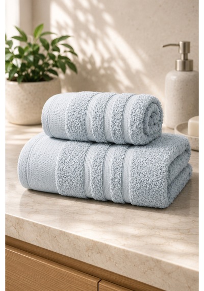 Ayla 2'li Havlu Seti 70x140 Banyo Havlusu + 50x90 Baş Havlusu, Yumuşak Dokulu, Yüksek Su Emici Gri