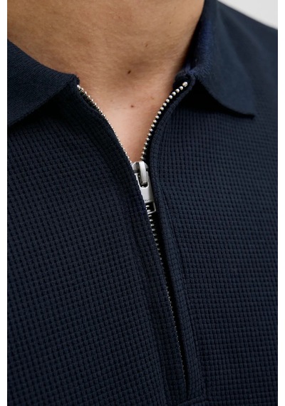 Jack & Jones Erkek Jjeaustın Polo Yaka Fermuar Kapamalı T-shirt 12279177 Lacivert Lacivert
