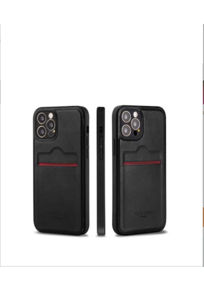 Desingshop Apple Uyumlu Uyumlu iPhone 11 Pro Max Uyumlu Kartlıklı Lüx Deri Kılıf Siyah
