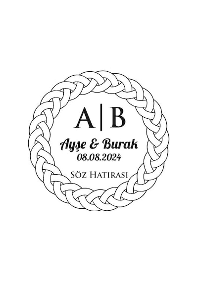 Orta Örgülü Çerçeveli Yuvarlak Mühür Kına Nişan Düğün 3x3 Cm Özel Etiket / 50 Adet Sticker Beyaz