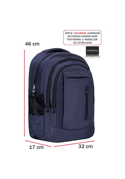 Dada 05 Lacivert Laptop Sırt Çantası 14-15,6 İnç Usb Aparat Ortopedik Sırt Darbe Emici Koruma