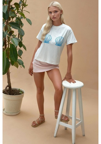 Hiccup Baskı Detaylı Regular Fit Bisiklet Yakalı %100 Pamuklu T-shirt Buz Mavi