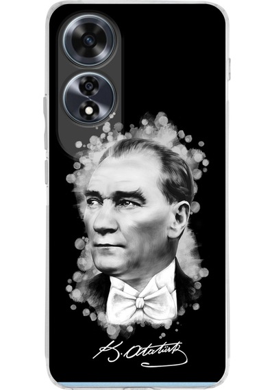 Oppo A60 İle Uyumlu Atatürk Baskılı Kamera Korumalı Şeffaf Kılıf Şeffaf