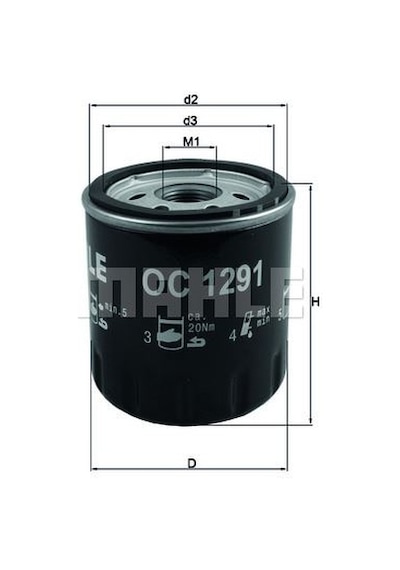MAHLE-KNECHT OC1291 Yağ Filtresi Polo 14- / A1 14- / Fabia 14- 1.4 TDI