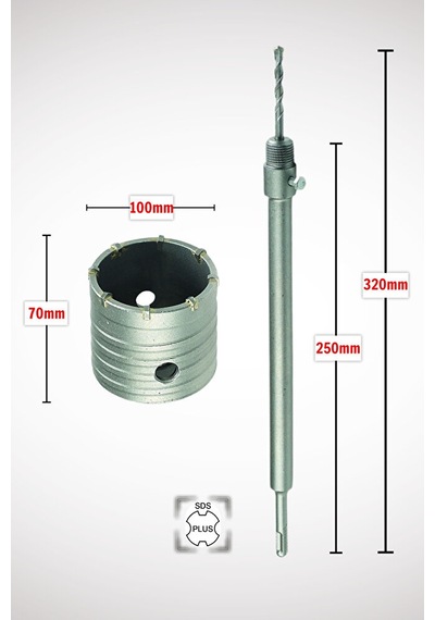 100mm Beton Duvar Delme Panç + Sds-plus 250mm Adaptörlü
