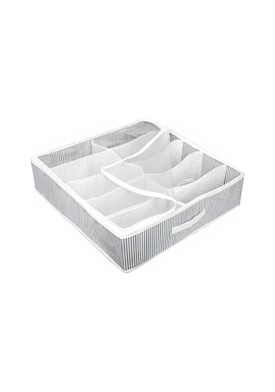 Yatak Altı Ayakkabı Saklama Çantası Hurç Fermuarlı 58x58x12cm Gri-beyaz