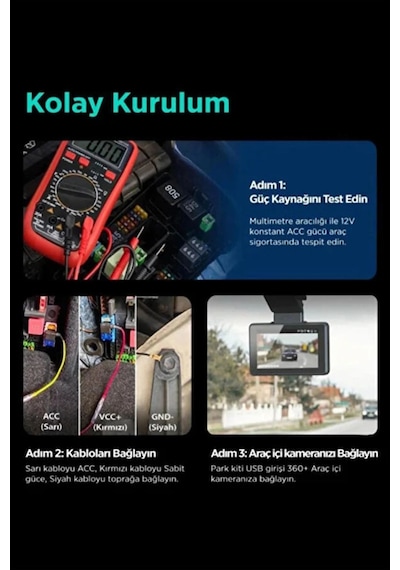 Park Modu Kablosu Type-c Akü Sigorta Bağlantı Kablosu Araç İçi Kamera Tüm Kameralara Uyumlu Diğer