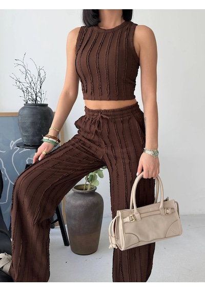 Modalima Kahverengi Halter Fitilli İkili Takımı Çok Renkli