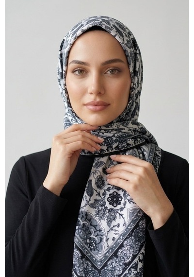 İpekçe Eşarp İp Rayon 100 100 Desenli - Siyah Siyah - Çok Renkli