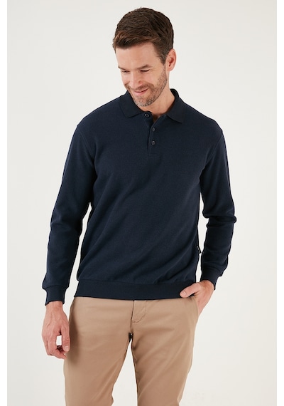 Buratti Pamuk Karışımlı Regular Fit Erkek Polo Yaka Kazak 456223 Lacivert