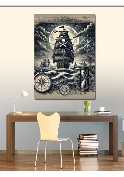 Kanvas Tablo Korsan Gemisi Ve Deniz Motifi 70cmx100cm