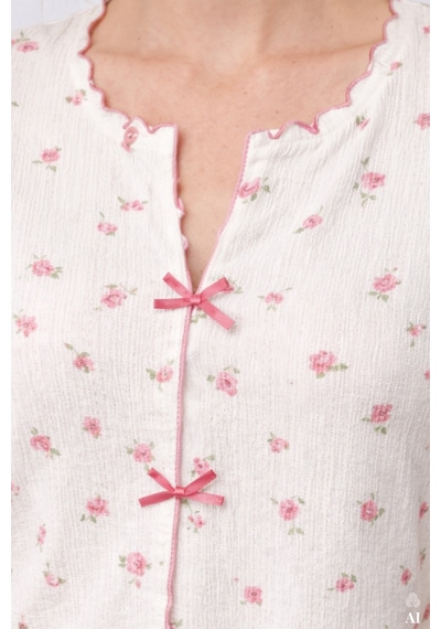 Koza İç Giyim Kadın Kısa Kollu Fiyonklu Fitilli Pijama Takımı Kk30131 Pembe - Beyaz