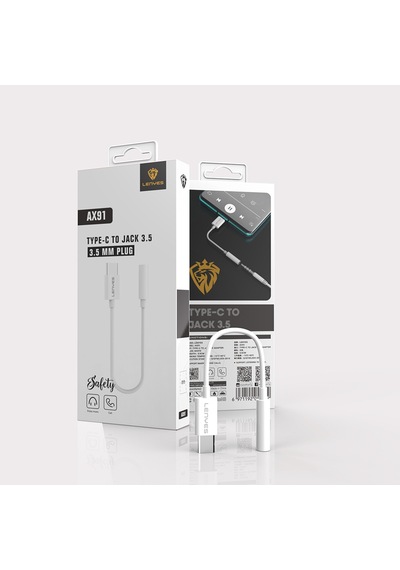 Lenyes Ax91 Type-c To 3.5mm Hi-fi Aux Çevirici Ses Adaptörü Beyaz Beyaz