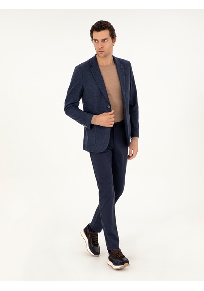 Cacharel Lacivert Slim Fit Kaşmir Karışımlı Ceket