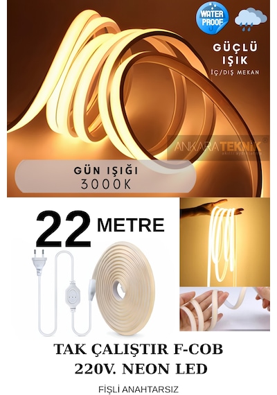 Ankara Teknik 220 Volt Cob Neon Led F-cob Led Yüksek Lümen Dış-ıç Mekan Günışığı 22 Metre