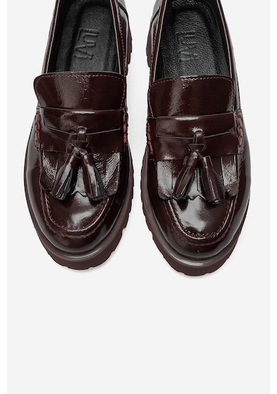 Luvi Shoes Poen Bordo Rugan Hakiki Deri Püsküllü Kadın Loafer Ayakkabı