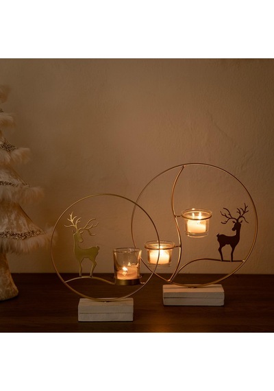 Yigo Geyik Desenli Tealight Mumluk Kahverengi