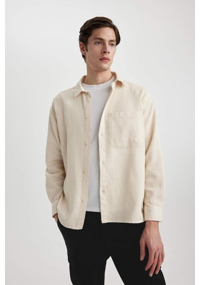 DeFacto  Oversize Geniş Kalıp Polo Yaka Waffle Uzun Kollu Gömlek C2841AX24SPBG734