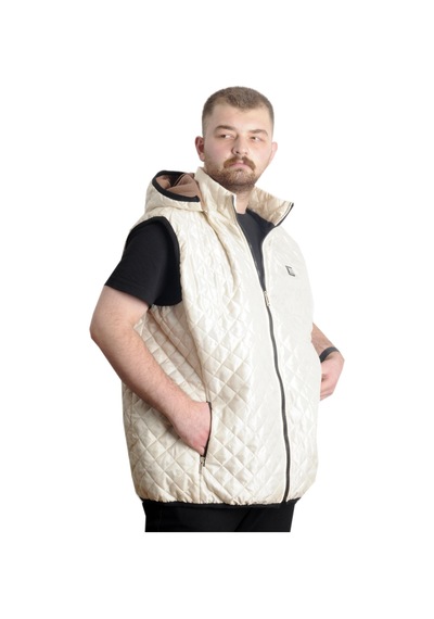 Mode Xl Büyük Beden Erkek Kapitone Yelek Kapüşonlu 23712 Bej Bej