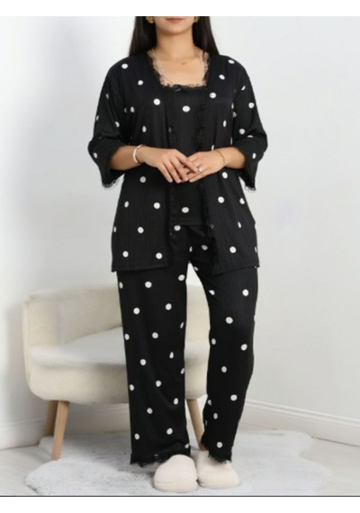 Seka Store Büyük Beden Pijama Takımı 3'lü Siyah