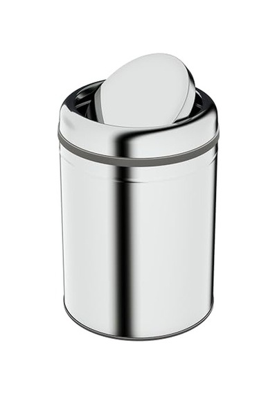 Aqua Bagno Basic Çöp Kovası - Sallanır Kapaklı 8 L, Parlak Krom Paslanmaz Çok Renkli