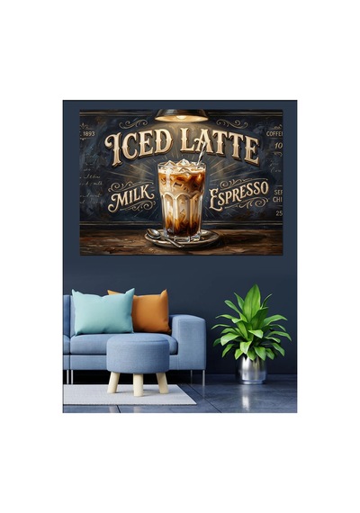 Iced Latte Soğuk Kahve Keyfi Yağlı Boya Dokulu Kanvas Tablo Canvas Tablosu