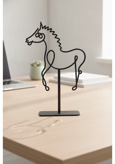 Siyah Metal At Heykeli Minimalist Masaüstü Dekoratif Obje Yükseklik: 18 Cm