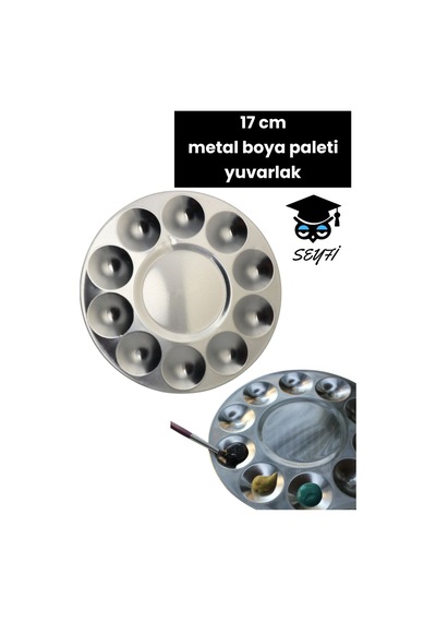 Metal Boya Paleti Yuvarlak 17 Cm 10 Gözlü