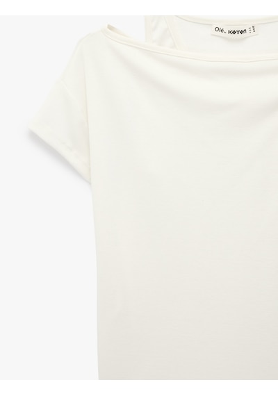 Koton Slim Fit Kısa Kollu Bisiklet Yaka Atlet Detaylı İkili Tişört Ekru 6sal10942ık