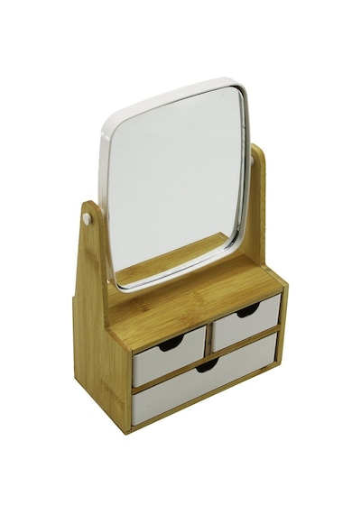 Wenken Ur-3470 3 Çekmeceli Bambu Ahşap Standlı Makyaj Aynası Ve Takılık Organizer