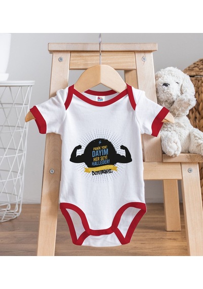 Bk Gift Bk Kids Kişiye Özel Dayım Her Şeyi Halleder Tasarımlı Kırmızı Bebek Body Zıbın-1 9-12 Ay