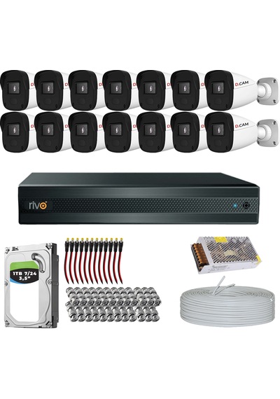 Rivo Dcam 14 Kameralı 40 Metre Gece Görüşlü Set 1tb 7/24 Hdd