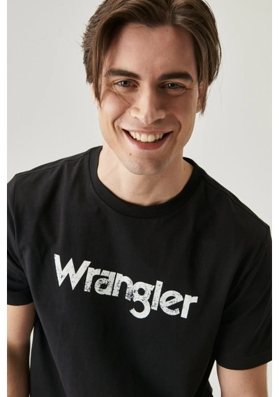 Wrangler Logo Erkek Siyah Bisiklet Yaka Tişört Siyah