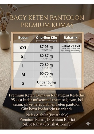 Mugees Premium Keten Bol Kesim Pantolon Siyah