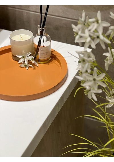 Ahşap Yuvarlak Tepsi Cappuccino Rengi Model Dekorasyon Düzenleyici