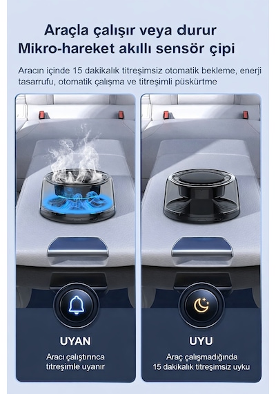 Exenar - Siyah - Otomatik Araç İçi Koku Makinesi Difüzörü Hava Nemlendirici Araç Parfümü Buharlı Şarjlı 800mah
